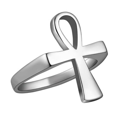 HZMAN Stainless Steel Egyptian Ankh Cross Ring for Men Women - color: Silver