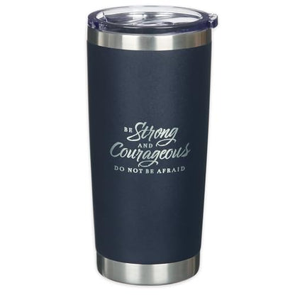 Christian Art Gifts Large Stainless Steel Scripture Tumbler Travel Mug - color: Navy/Be Strong