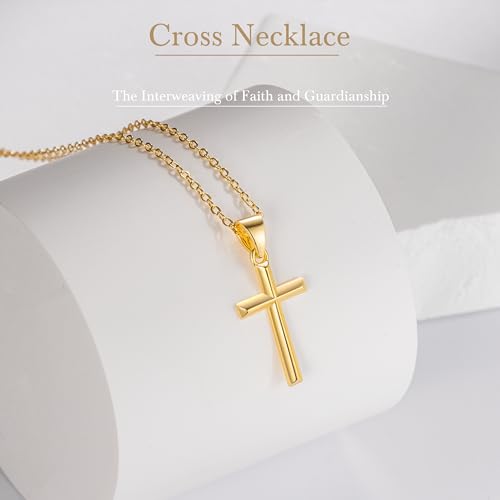 ENROSE 14K Gold Cross Necklace for Women Small Cross Necklace for Women