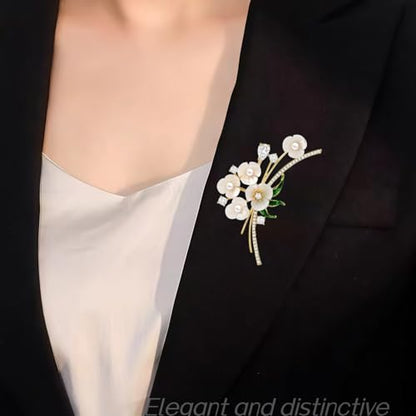Brooch Pins For Women Fashion Elegant Brooches Lapel Badges Coat Sweater Scarves Shawl Dress Accessory Wedding Party Prom Jewelry - color: Golden+White Plum Blossom Brooch
