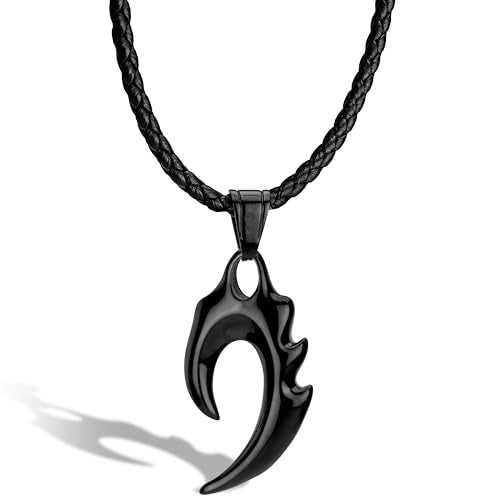 SERASAR Premium Leather Necklace Men | Stainless Steel Pendant | Secure Clasp | Three Colors | Jewelry Box Included - color: Black, size: 50cm, style: Flame