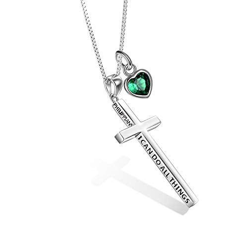 POPLYKE Cross Necklace 925 Sterling Silver Philippians 4:13 I Can Do All The Things Inspirational Necklace Gifts for Women Men 20+2'' - color: silver-05 May