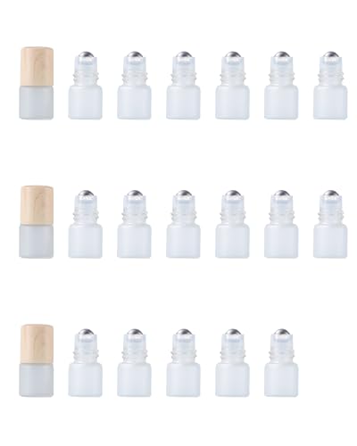 20 Pack Set 2ML(5/8 Dram) Mini Sample Roll Glass Bottles for Essential Oils Roller Refillable Perfume Roll Bottle (2ML Frosted) - color: 2ML Frosted