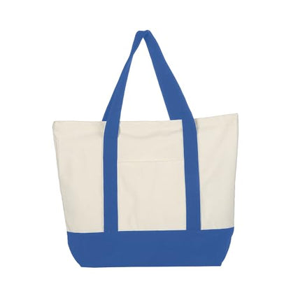 Extra Large Canvas Tote Bag with External Pocket, Reusable Grocery Shopping Bag with Waterproof Lining, Top Zipper