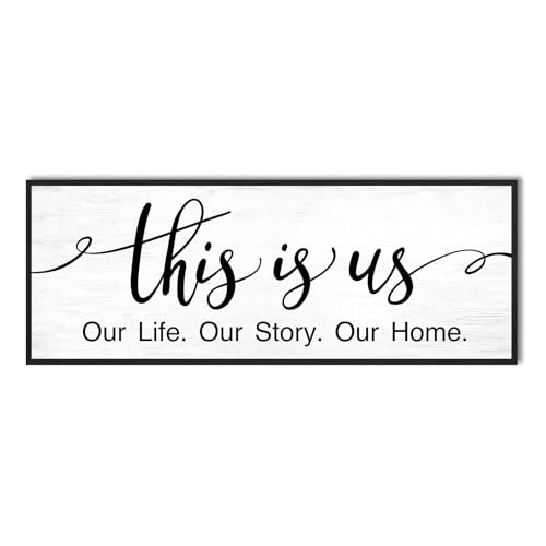 This is Us Wall Decor: 40x15 Inch Farmhouse Canvas Print Framed Family Sign for Living Room,Modern Minimalist Art with Quote Our Life Our Story Our Home Master Bedroom Wall Decor - color: This is Us Our Life Our Story Our Home, size: 40"×15"