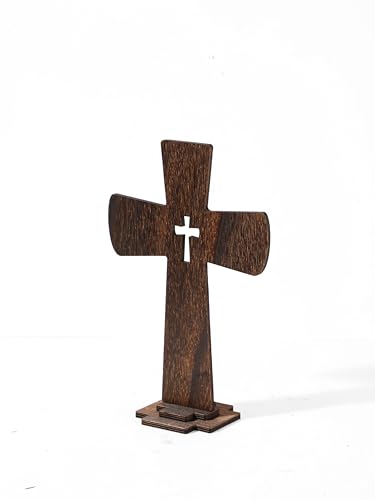12 Inch 12 Pcs Wooden Crosses for Craft Unfinished Wood Tabletop Cross Nativity Wood Cross Standing Cross Centerpieces for Christmas Easter Church Sunday First Communion Baptism Decorations
