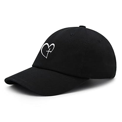 JPAK Heart and Cross Premium Dad Hat Embroidered Cotton Baseball Cap Christian Faith - color: Black