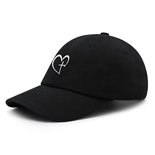 JPAK Heart and Cross Premium Dad Hat Embroidered Cotton Baseball Cap Christian Faith - color: Black