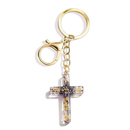 Angyape Cute Christian Cross Keychain for Women Purse Bag Charms Car Key Rings Accessories Flower Design Jesus Faith Gifts - color: F：purple Keychain