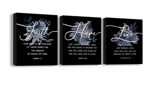 POUSREDE Faith Hope & Love Christian Canvas Wall Art, Black, 8x10in 3pcs - color: Bible15