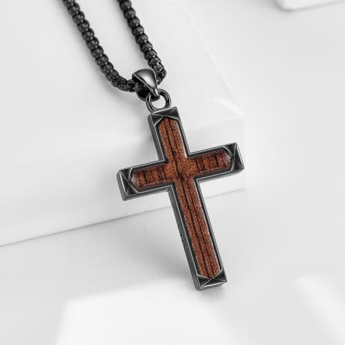 Cross Necklace Origami/Wooden/Caravaca/Faith Pendant Necklace Christian Religious Catholic Cross Jewelry Gift for Women Men - color: Black Wood Cross