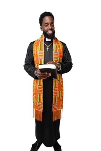 Dupsie's Kente African Print Church Clergy Pastor Choir Stole/Sash with Fringes - color: Orange