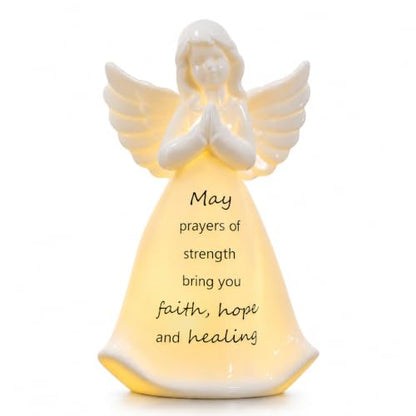 ADAVAS.Y&G Healing Angel Gifts for Women, Ceramic Angel Figurine with LED Light, Faith Hope Healing Keepsake, Sympathy Gifts, Get Well Soon Gifts, Thinking of You Gift, Praying Angel Statue, 7 Inch - color: White With Warm Led