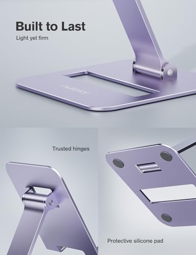 Nulaxy 2 Pack Aluminum Dual Folding Cell Phone Stand for Desk Purple&Purple - color: Purple