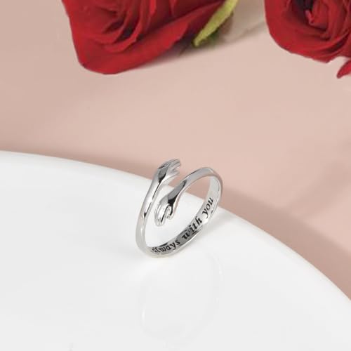 925 Sterling Silver Celtic Knot Open Adjustable Ring for Women Size 4-7 - color: Hug Ring:always with you
