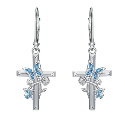 Butterfly Earrings for Women 925 Sterling Silver Birthstone Butterfly Cross Rose Dangle Earrings Elegant Butterfly's Jewelry Gift for Birthday Valentines Day Christmas - color: 6-June