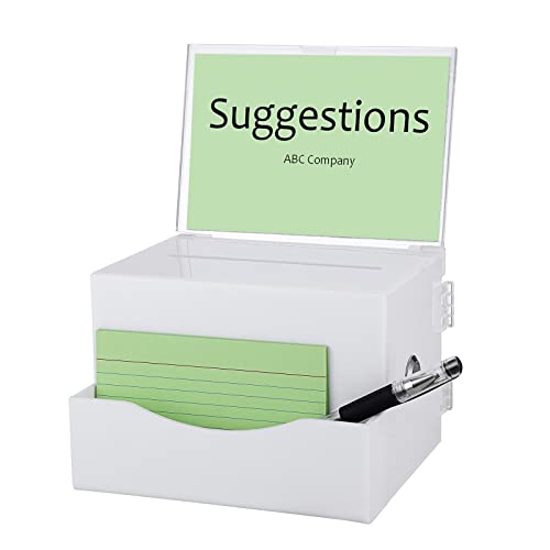 BTSKY Acrylic Suggestion Box with Lock, Acrylic Donation Box with Sign Holder, Office Ballot Box with Pocket Collection Box for Voting Locking Mailbox, Suggestion Box with Removable Sign Slot (White)