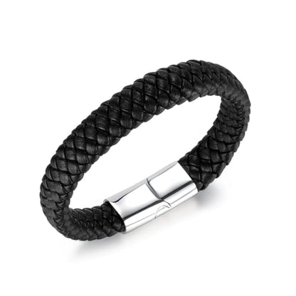 Kim Carrey Italian Handmade Leather Bracelets for Men - color: Black Braid, size: 8.6"