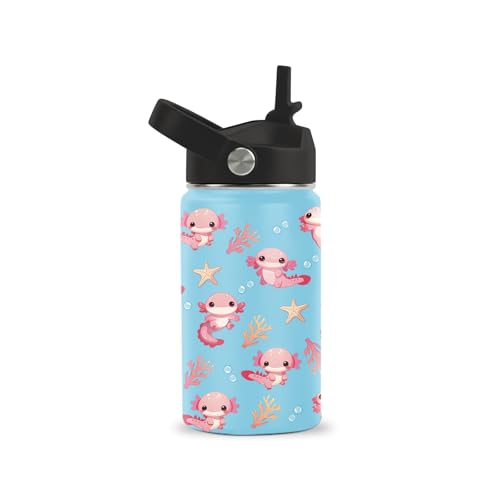Axolotl Gifts for Girls - 12oz Axolotl Water Bottle with Straw Lid - Axolotls Stainless Steel Water Bottle Kids Insulated Cup for School, Sports, Travel Tumbler for Axolotls Lovers - color: Axolotl01, size: 12 Ounces