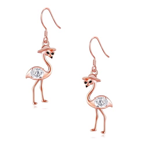 Crab/Mushroom/Lobster/Bat/Angler Fish/Tiger/Elephant/Jellyfish/Flamingo/Scorpion Earrings Dangling Sterling Silver Created Blue Opal Earrings Jewelry Gifts for Women Girls… - style: Flamingo
