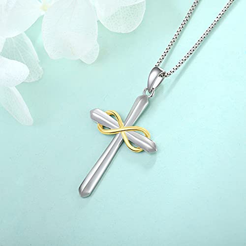 STARCHENIE Infinity Cross Necklace for Women Sterling Silver Polished Cross Pendant Crucifix Jewelry - color: Silver & Gold