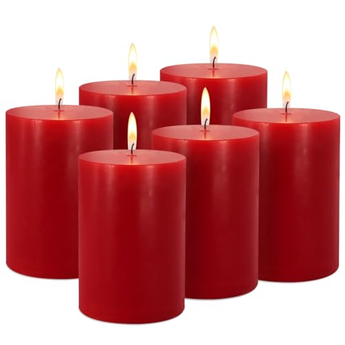 6 Pack Unscented Dripless Smokeless Red Pillar Candles, 2.75x3.25 Inch Cylinder Wax Candles for Home Table Holiday Party Spa Decor Emergency - color: Red