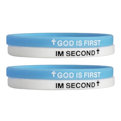 LIU JUN God Is First Bracelet, GOD IS FIRST IM SECOND Christian Rubber Bracelets Inspirational Engraved Bible Verses Cross Silicone Bracelet For Women Men Faith Gifts - color: 2pcs blue-white