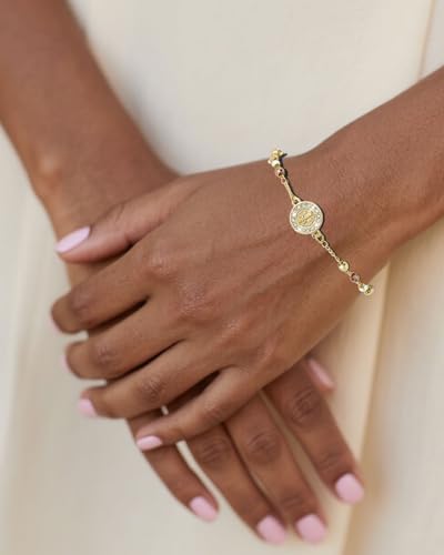 J&H DiaJuvelo Catholic Rosary Bracelet for Women 14K Gold Virgin Mary Rosarios Jesus Cross Charm Link Chain Virgen de Guadalupe Religious Jewelry Gifts for Confirmation Baptism First Communion - style: Gold Rosary D