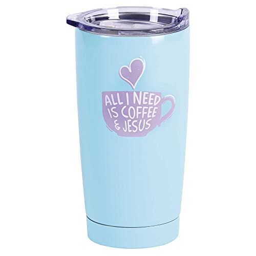 Dicksons SSTUMT-95 Sky Blue 20 Ounces Stainless Steel Travel Tumbler Mug with Lid, All I Need Jesus & Coffee - style: All I Need Jesus & Coffee