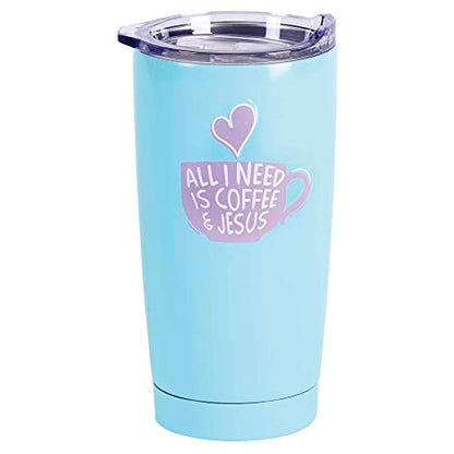 Dicksons SSTUMT-95 Sky Blue 20 Ounces Stainless Steel Travel Tumbler Mug with Lid, All I Need Jesus & Coffee - style: All I Need Jesus & Coffee