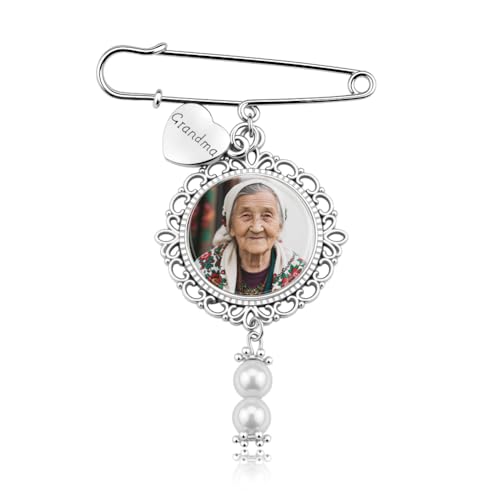 Wedding Double Picture Frame Brooch for Bride Grooms Boutonniece Pin for Wedding Bouquet - color: Grandma