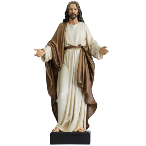 20 Inch Jesus Statue with Open Arms, Hand Painted Large Jesus Christ Figurine, Realistic Religious Resin Sculpture Christian Home Decor for Prayer Room, Church, Gift - color: Brown Robe, size: 20inch