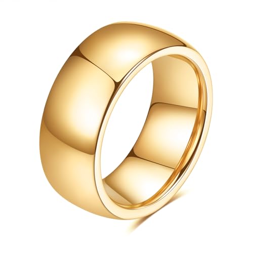 VQYSKO Tungsten Carbide Wedding Cigar Domed Band Ring Men Women 5-14 - color: Gold-8mm