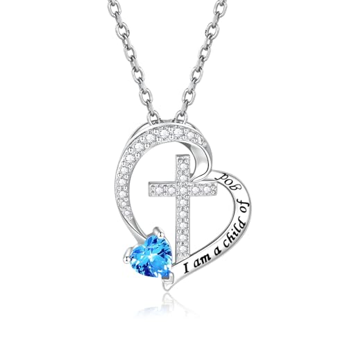 MANBU Sterling Silver Cross I am a Child of God Necklace for Girls - style: 12-December