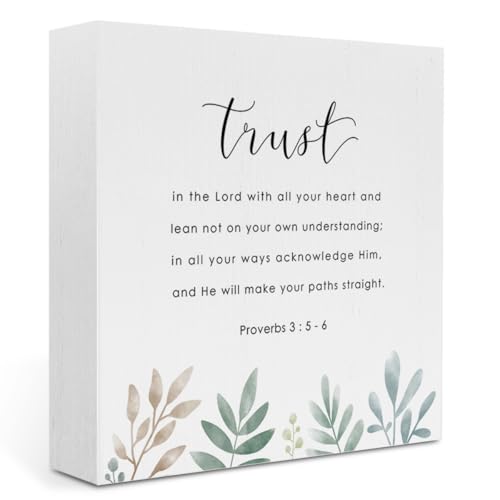 Proverbs 3 5-6, Christian Decor, Bible Verse Motivation Desk Decor, Prayer Closet Essentials Trust in the Lord with All Your Heart Sign Rustic Christian Home Office Desk Wooden Box Sign - color: Trust