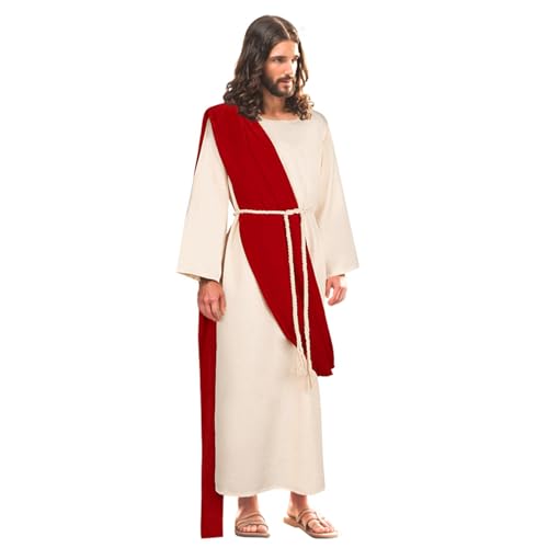 Men's Jesus Costume Christian Biblical Robe Medieval Missionary Outfits Halloween Cosplay Cloak - size: X-Large