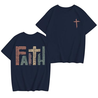 Jesus Shirt for Girls Christian Faith Tshirts Kids Cute Bible Verse Graphic Tees Inspirational God Religious Clothes - color: Navy Blue, size: 4-5T