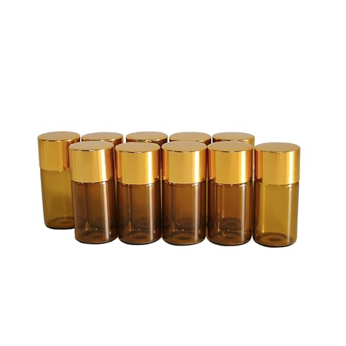 50Pcs 3ml Amber Mini Essential Oil Bottles Sample Bottles with Orifice Reducers and Gold Caps,3ml Amber Glass Bottles Vials,for Perfume Aromatherapy Cosmetic Oils Container - size: 3ml
