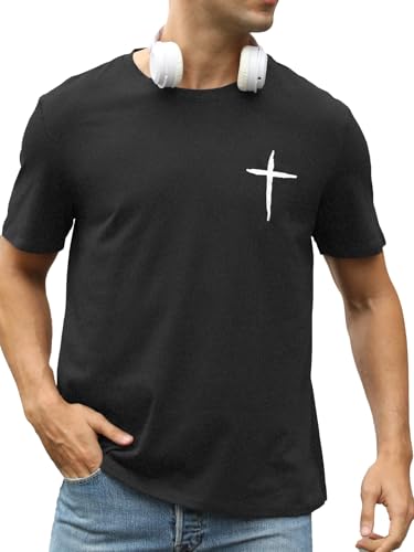 Mens Short Sleeve Cotton T-Shirts Crew Neck Jesus Cross Printed Shirts Faith Christ Shirts - color: Dark Grey, size: XX-Large