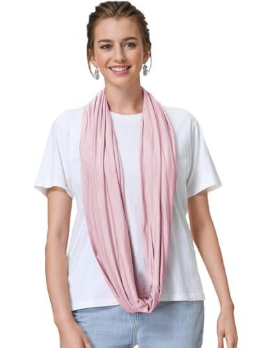 Lina & Lily Premium Modal Jersey Knit Women's Infinity Scarf Loop Lightweight - color: Light Pink