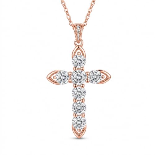 Cross Necklace 18k Gold Plated Christian Faith Jewelry Gift for Women - color: Cross-Rose Gold