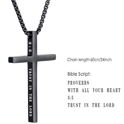 Cross Necklace for Men Christmas Gift Cross Pendant Strength Bible Verse Stainless Steel Necklaces - style: TRUST IN THE LORD WITH ALL YOUR HEART