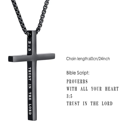 Cross Necklace for Men Christmas Gift Cross Pendant Strength Bible Verse Stainless Steel Necklaces - style: TRUST IN THE LORD WITH ALL YOUR HEART