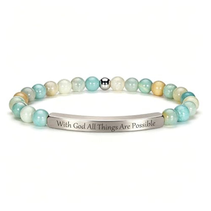 Inspirational Christian Bracelet for Women, 18K Gold Plated Bible Verse Jewelry with Amazonite Beads, Religious Faith Gift for Mom, Daughter, Sister, Friend - color: With God all things are possible-Amazonite Silver