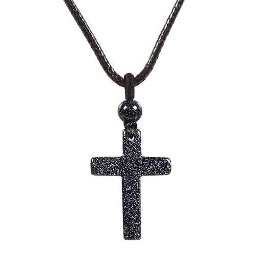 Justinstones Natural Gemstone Carved Cross Reiki Chakra Pendant Necklace 22 Inch - color: 30mm Synthetic Blue Goldstone
