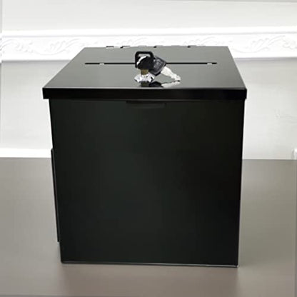 FixtureDisplays® 8X8X9.5" Black Metal Donation Box Collection Tithes Offer Drop Ballot Sharp Edge 10918NEW-BLACK-RIVET-S-SPECIAL-2D