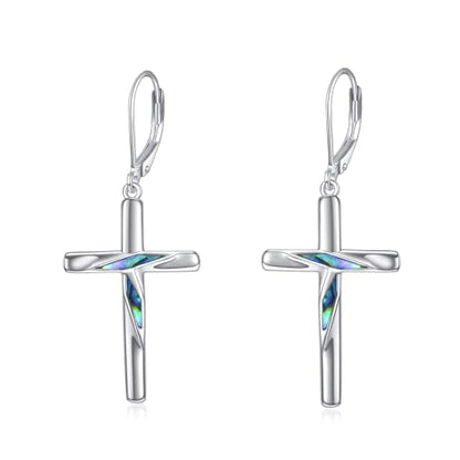 LUHE Sterling Silver Corss/Daisy/Musica Note Dangle Earrings for Women - style: Drop Cross Earrings