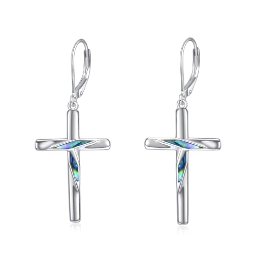 LUHE Sterling Silver Corss/Daisy/Musica Note Dangle Earrings for Women - style: Drop Cross Earrings