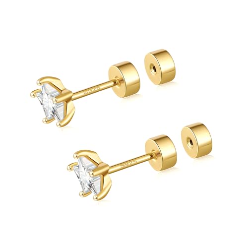 CEROUNO Flat Back Stud Earrings - 925 Sterling Silver Post Flatback Earrings Gold Silver Cubic Zirconia Earrings Studs for Women - color: Gold Star