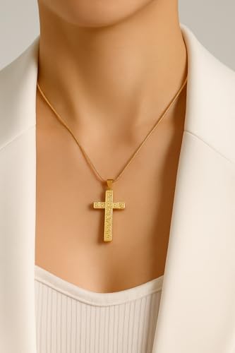 14K Gold Cross Necklace for Women Medium Infinity Dainty Crucifix Pendant Chain Necklace Minimalist Gold Chain - color: c3